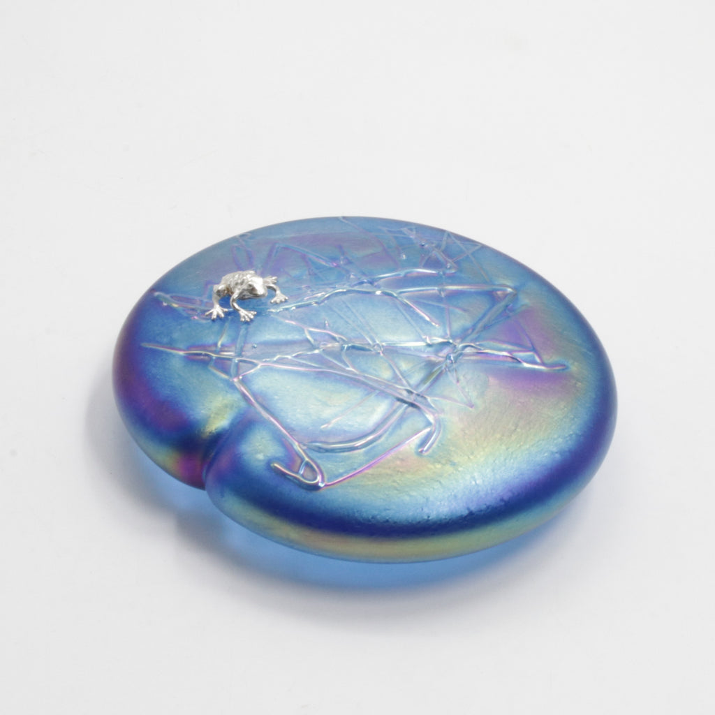 Glass Lily Pad with Silver Frog