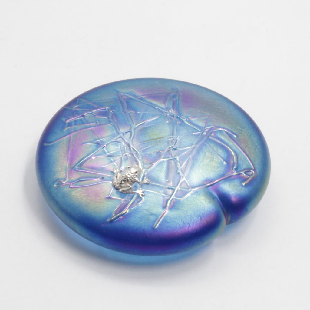 Glass Lily Pad with Silver Frog