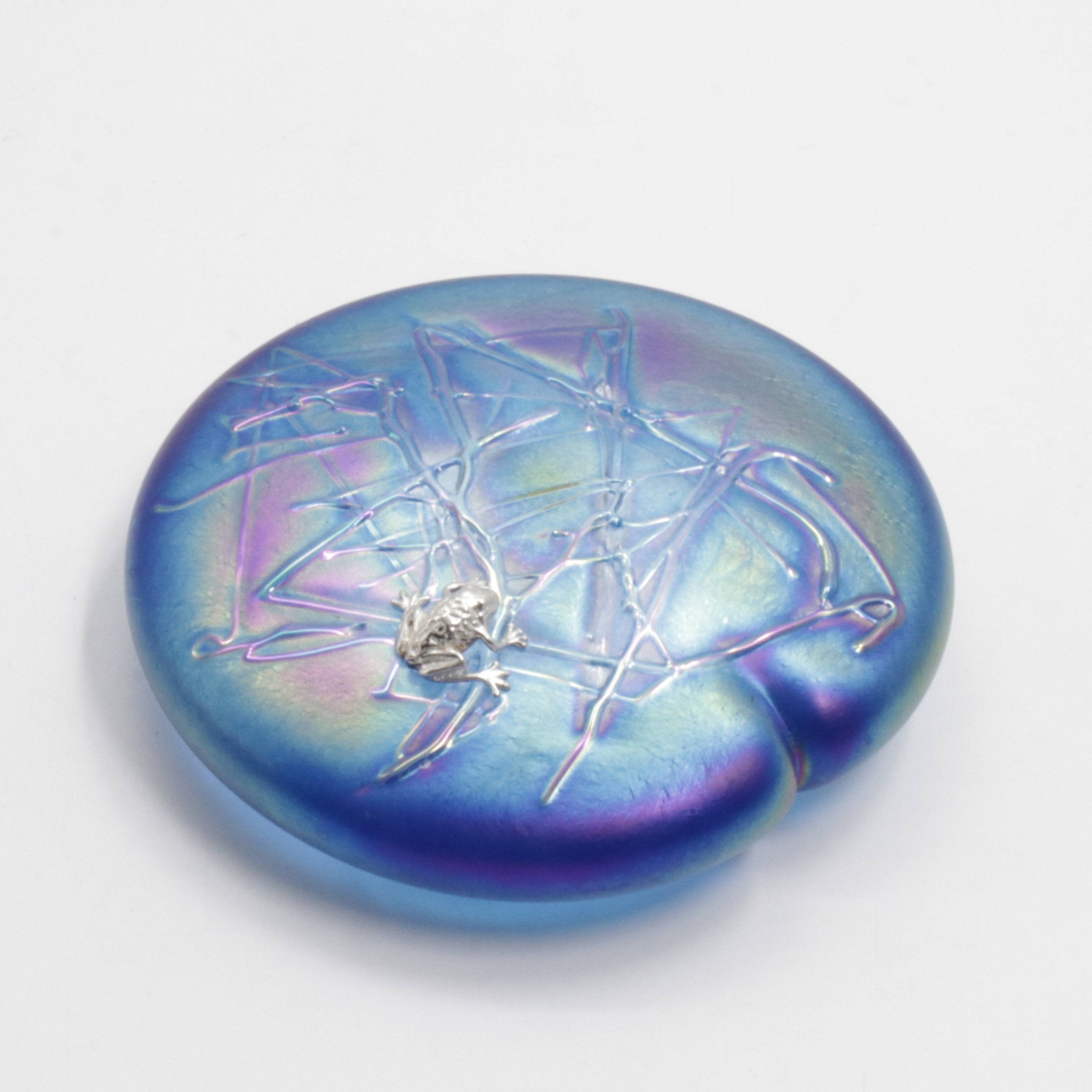 Glass Lily Pad with Silver Frog