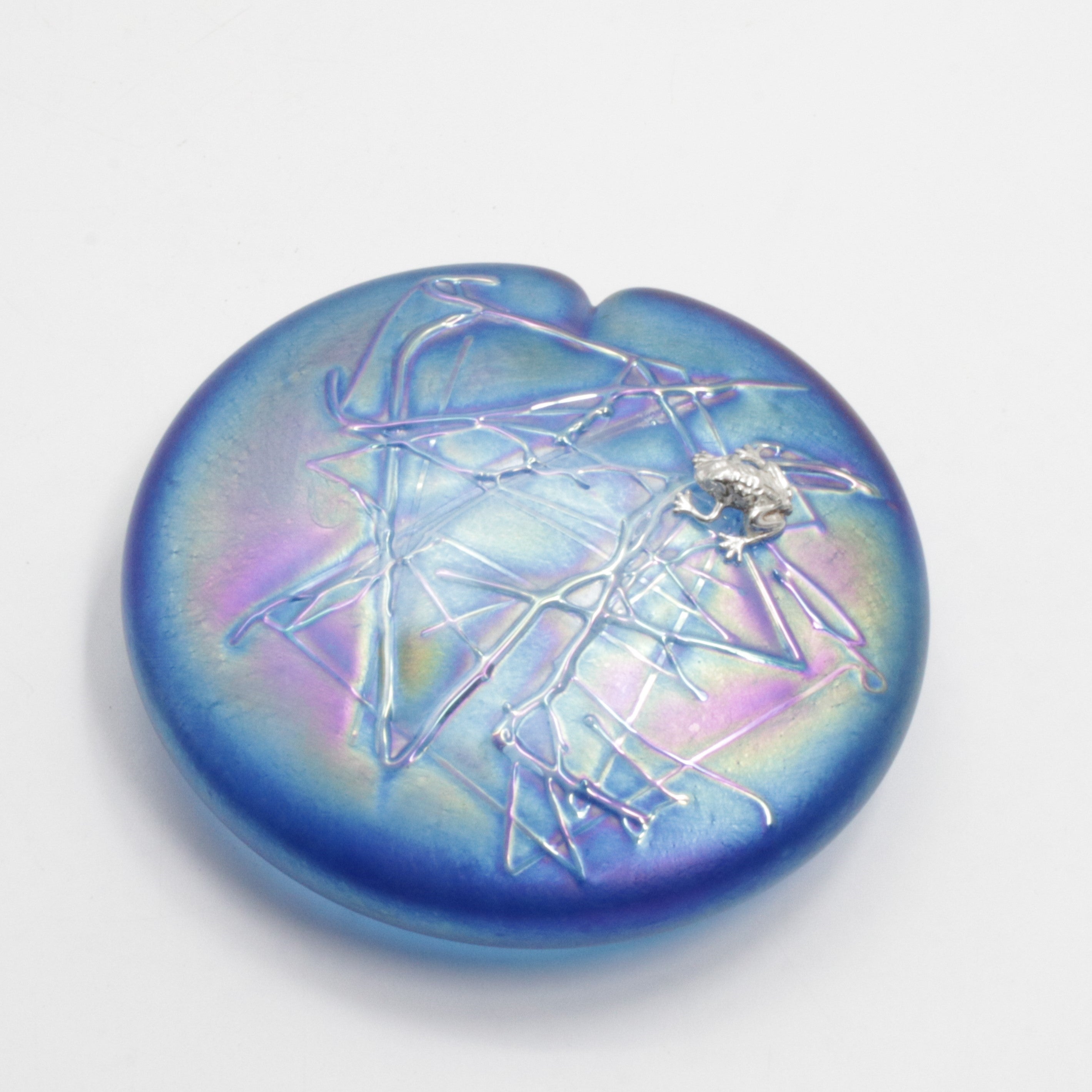 Glass Lily Pad with Silver Frog