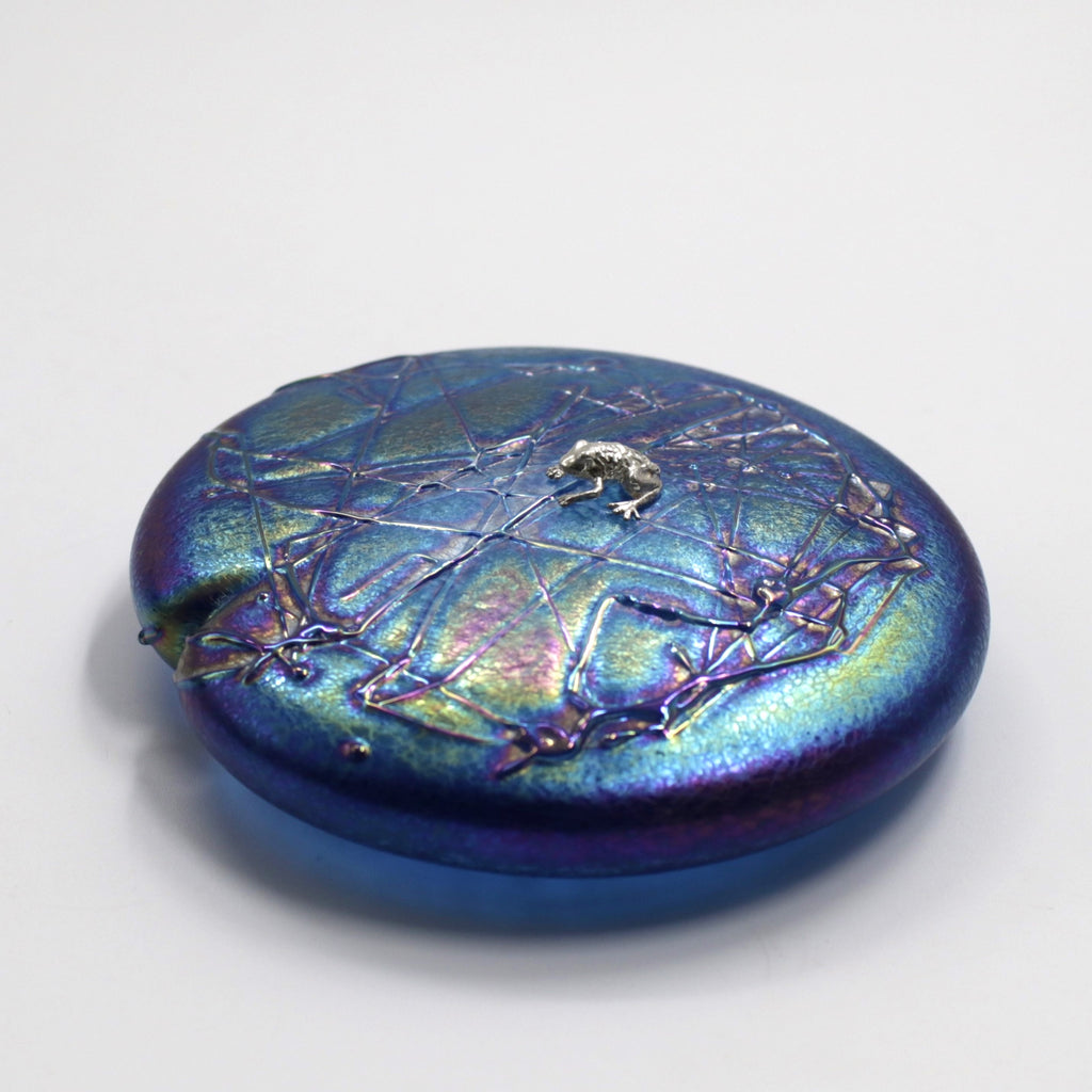Glass Lily Pad with Silver Frog