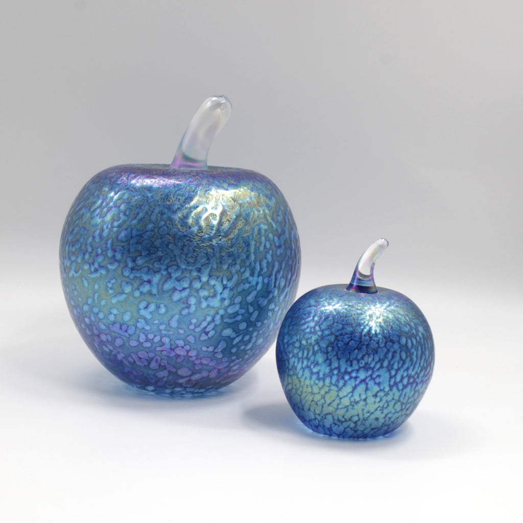Set of Two Aquamarine Glass Apples