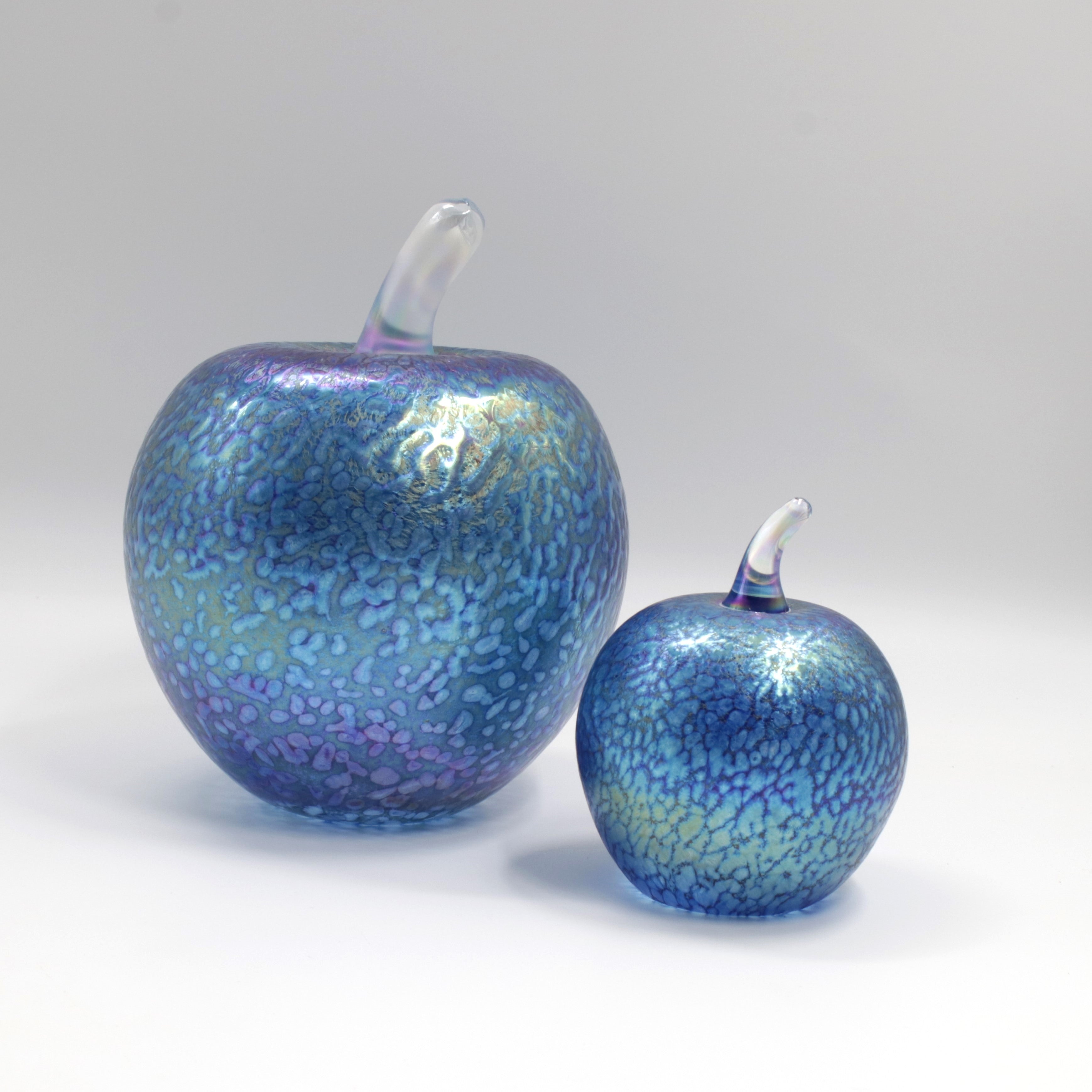 Set of Two Aquamarine Glass Apples