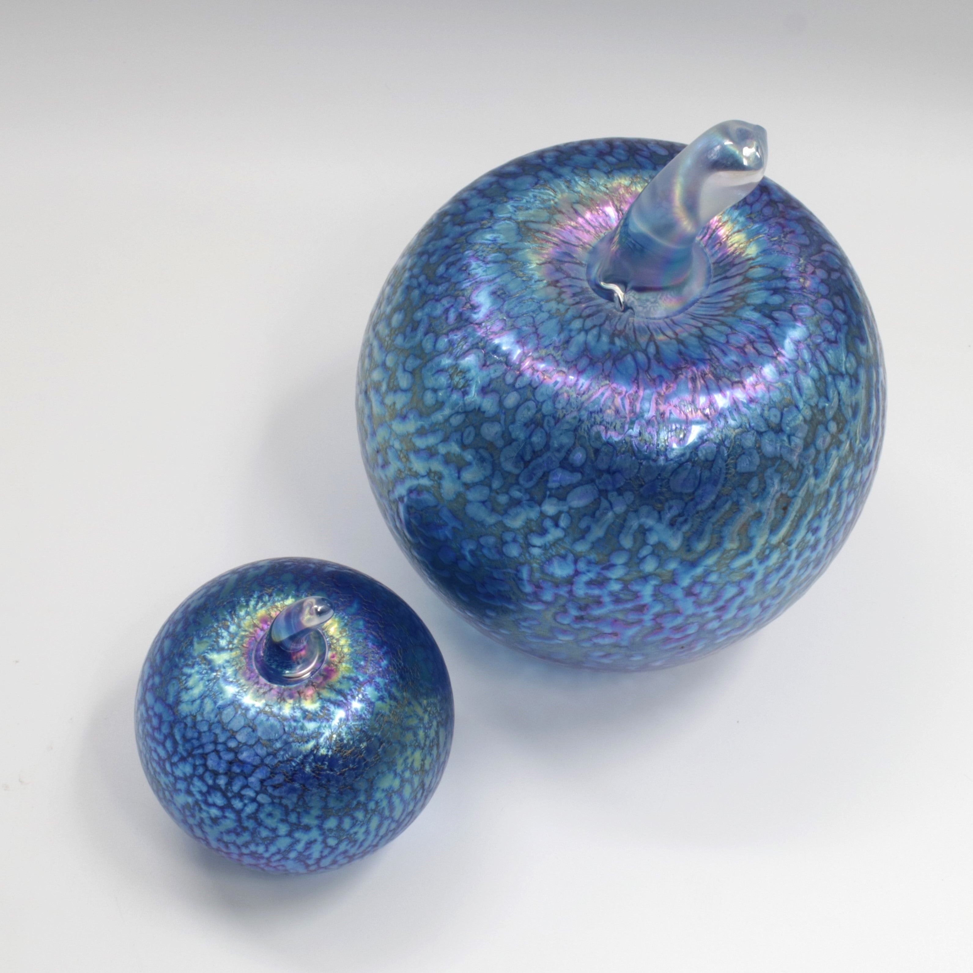 Set of Two Aquamarine Glass Apples