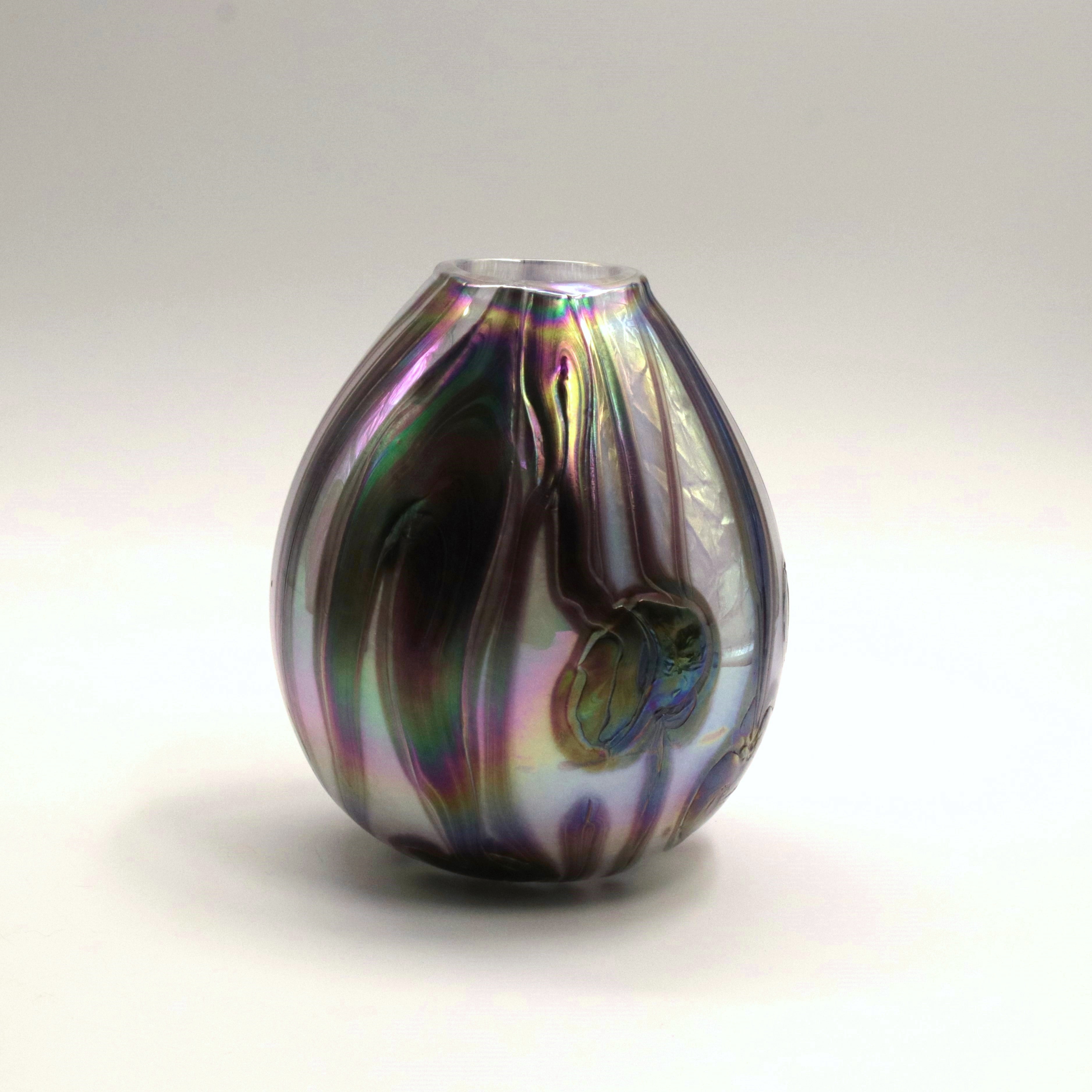 White and Black Lily Trail Glass Vase