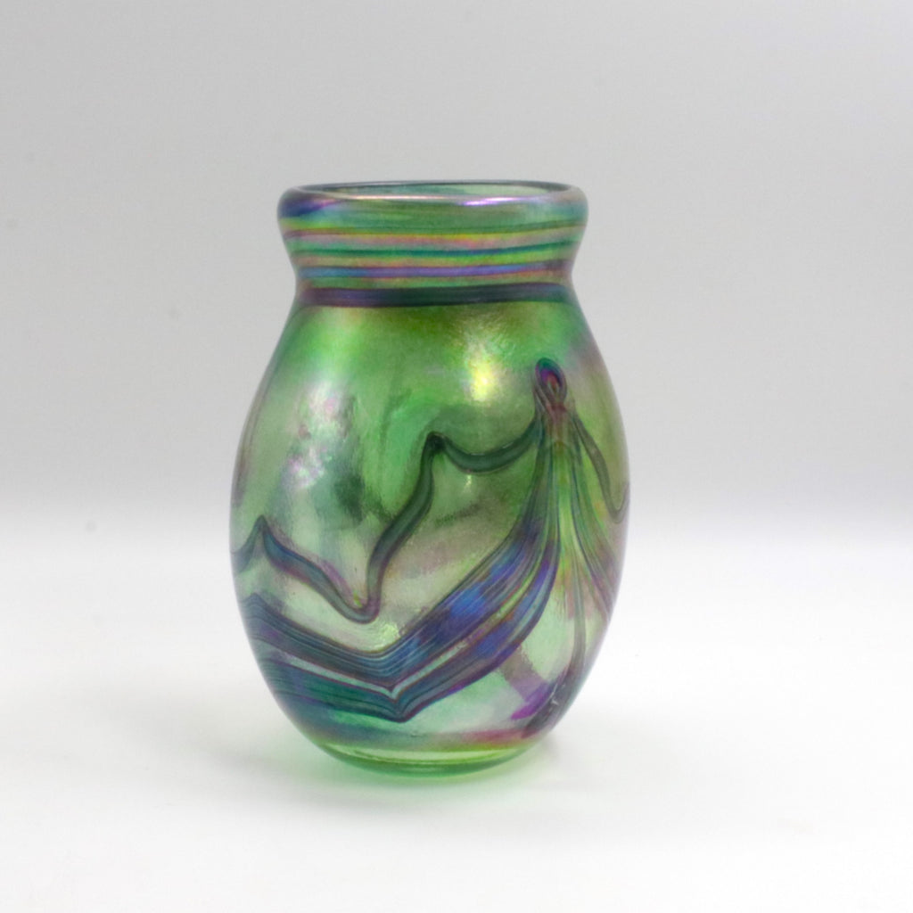 Green and Iridescent Glass Vase