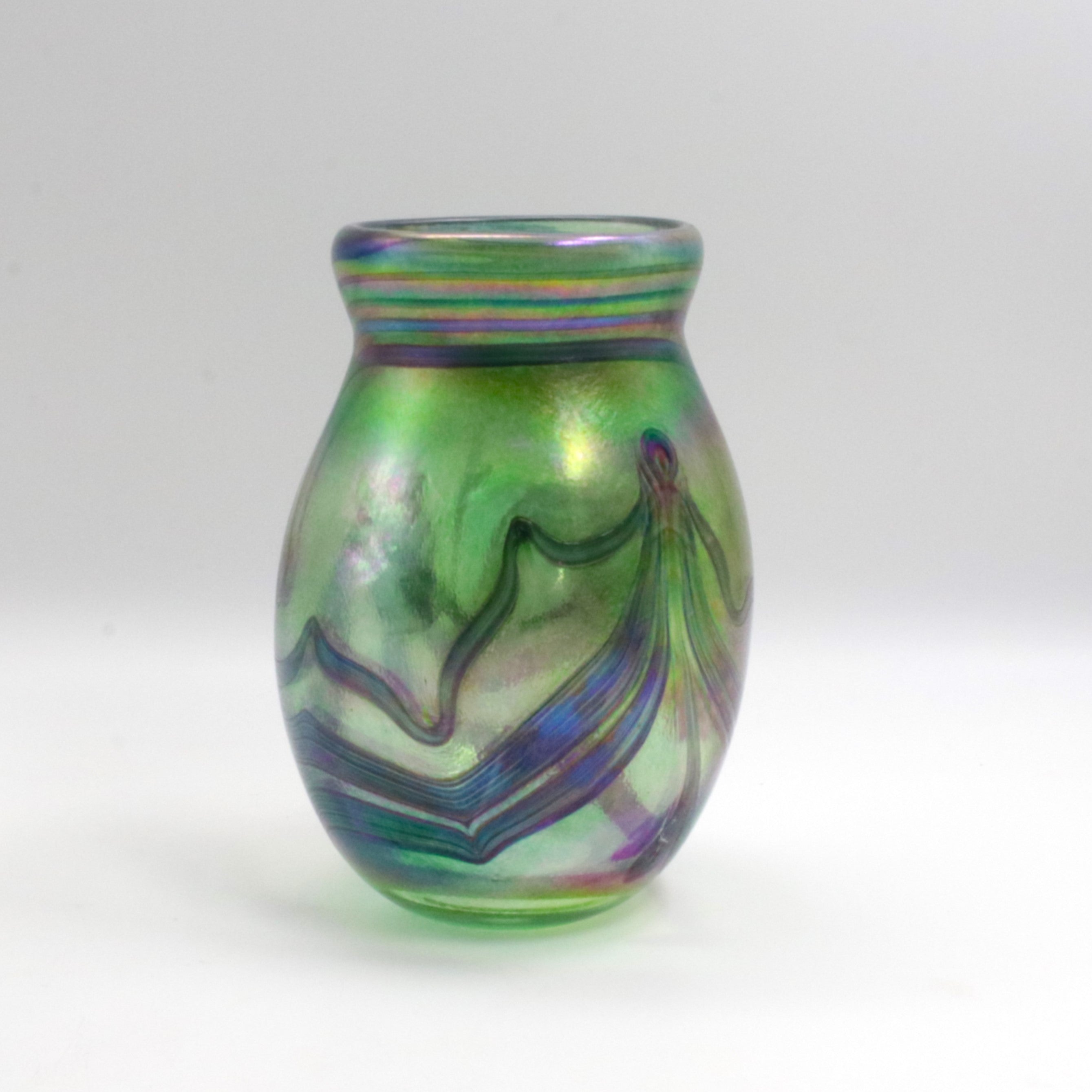 Green and Iridescent Glass Vase