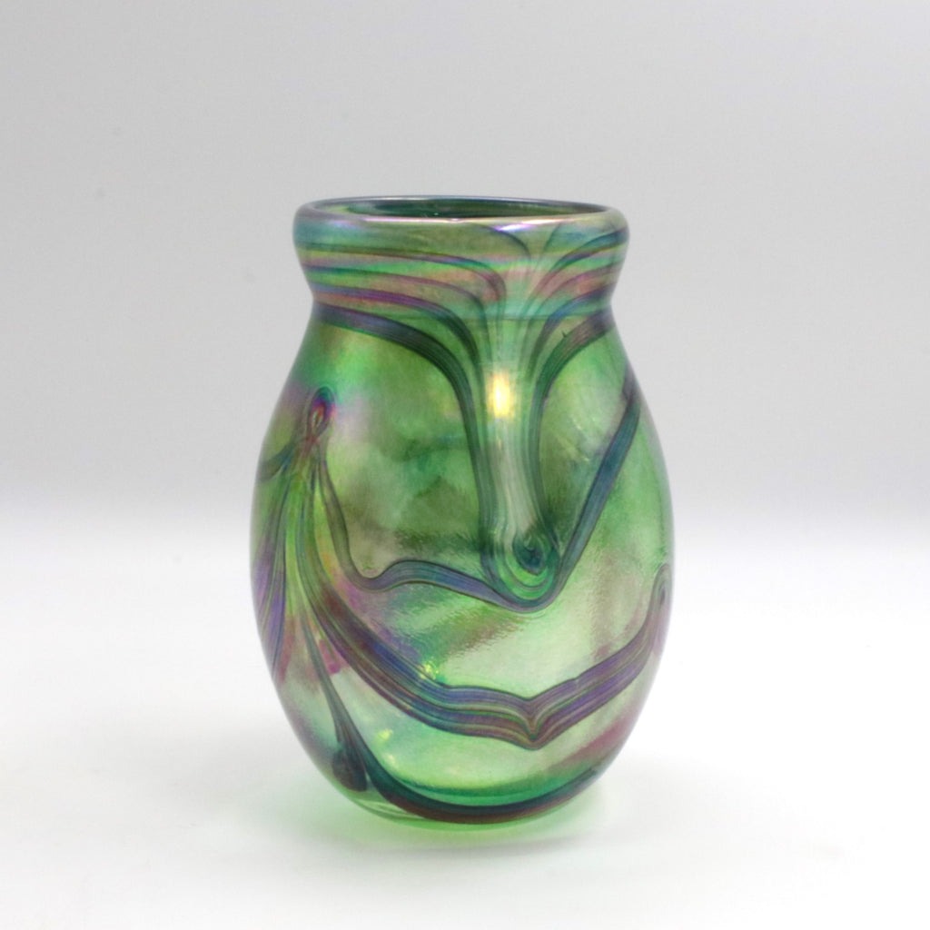 Green and Iridescent Glass Vase