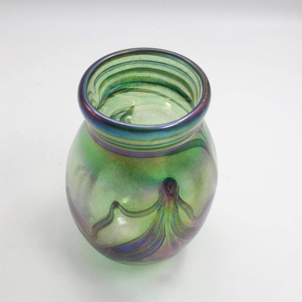 Green and Iridescent Glass Vase