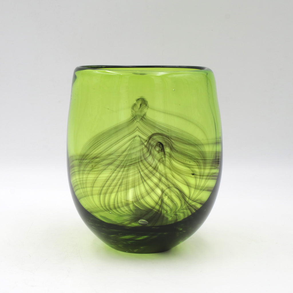 Clear Green Vase with Black Feathering