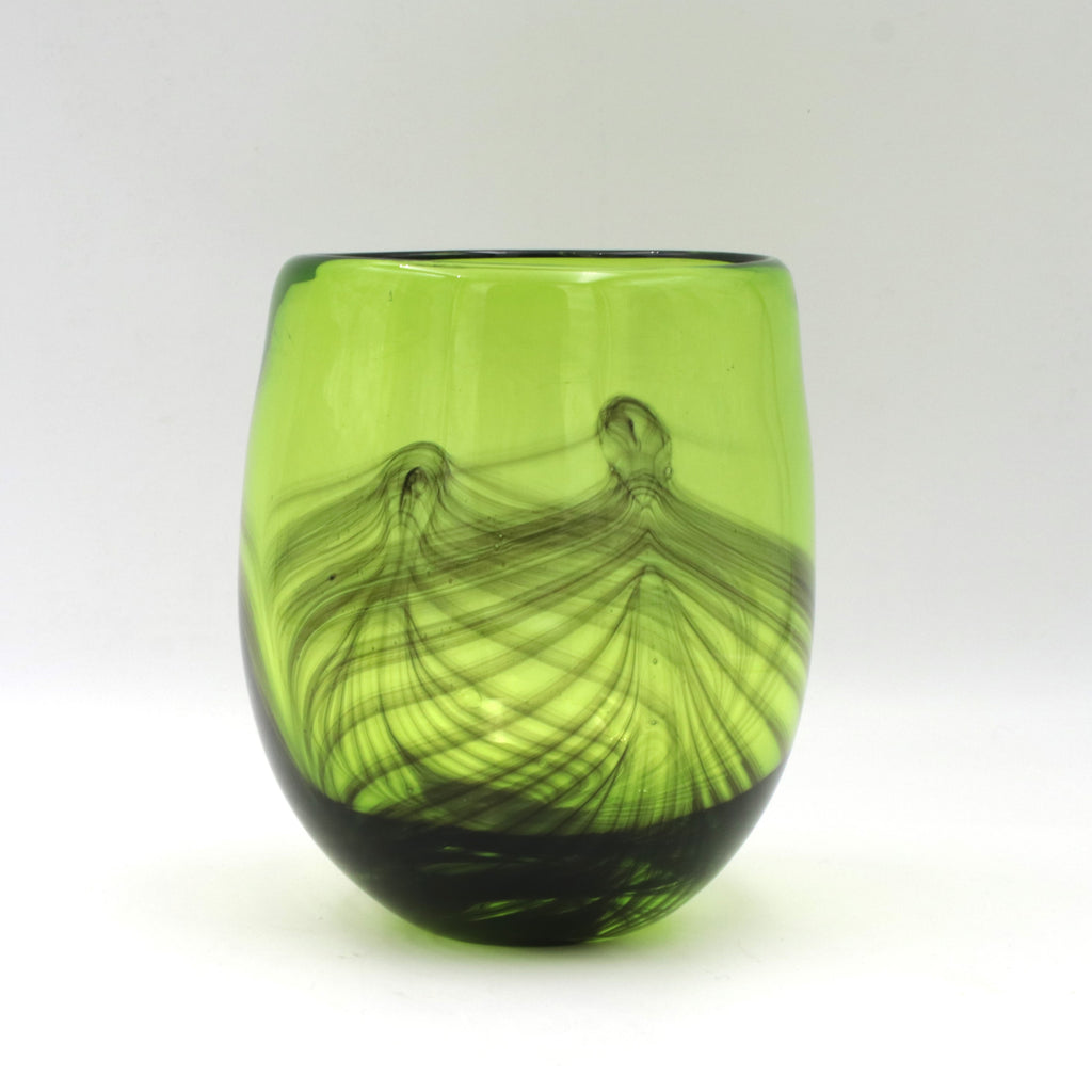 Clear Green Vase with Black Feathering