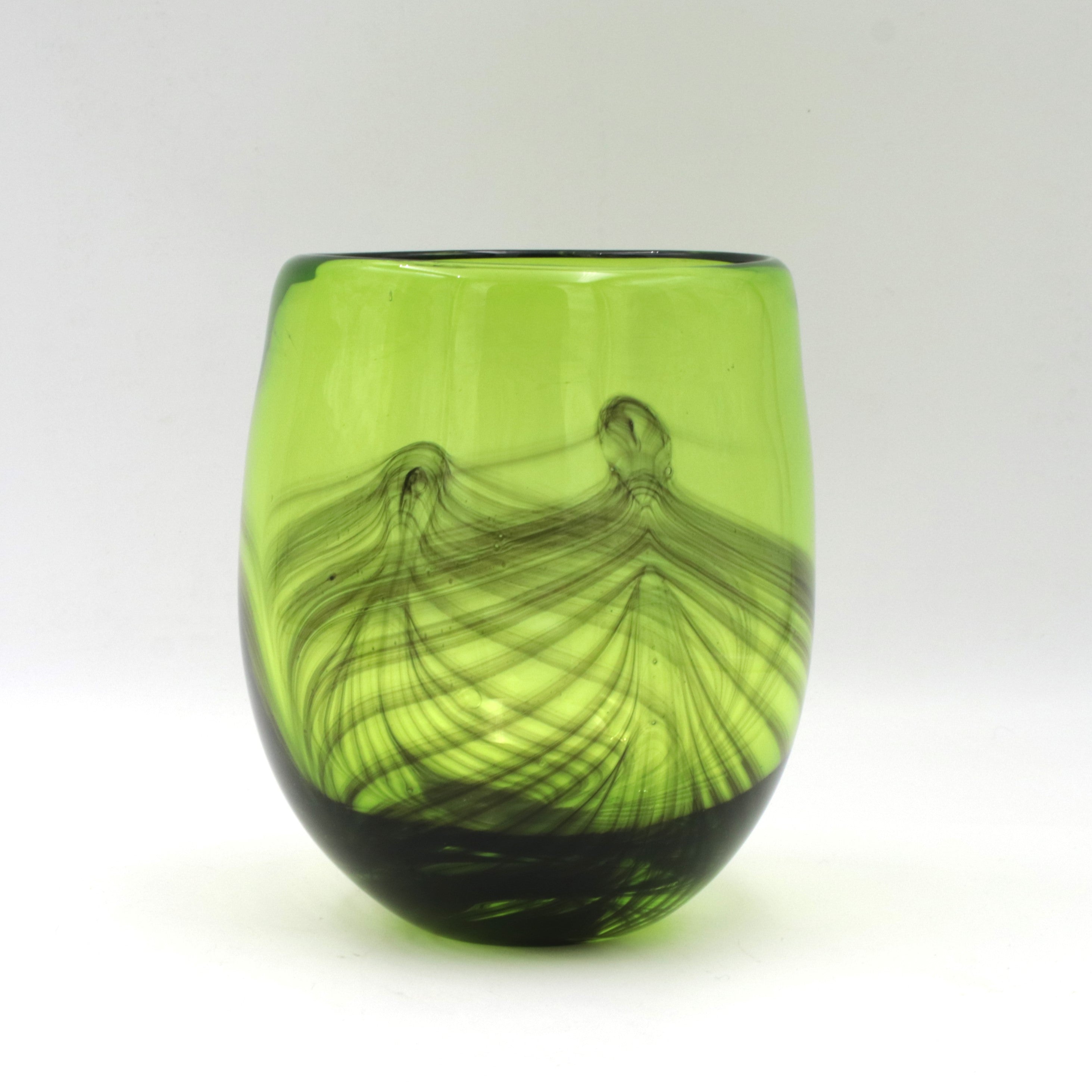 Clear Green Vase with Black Feathering
