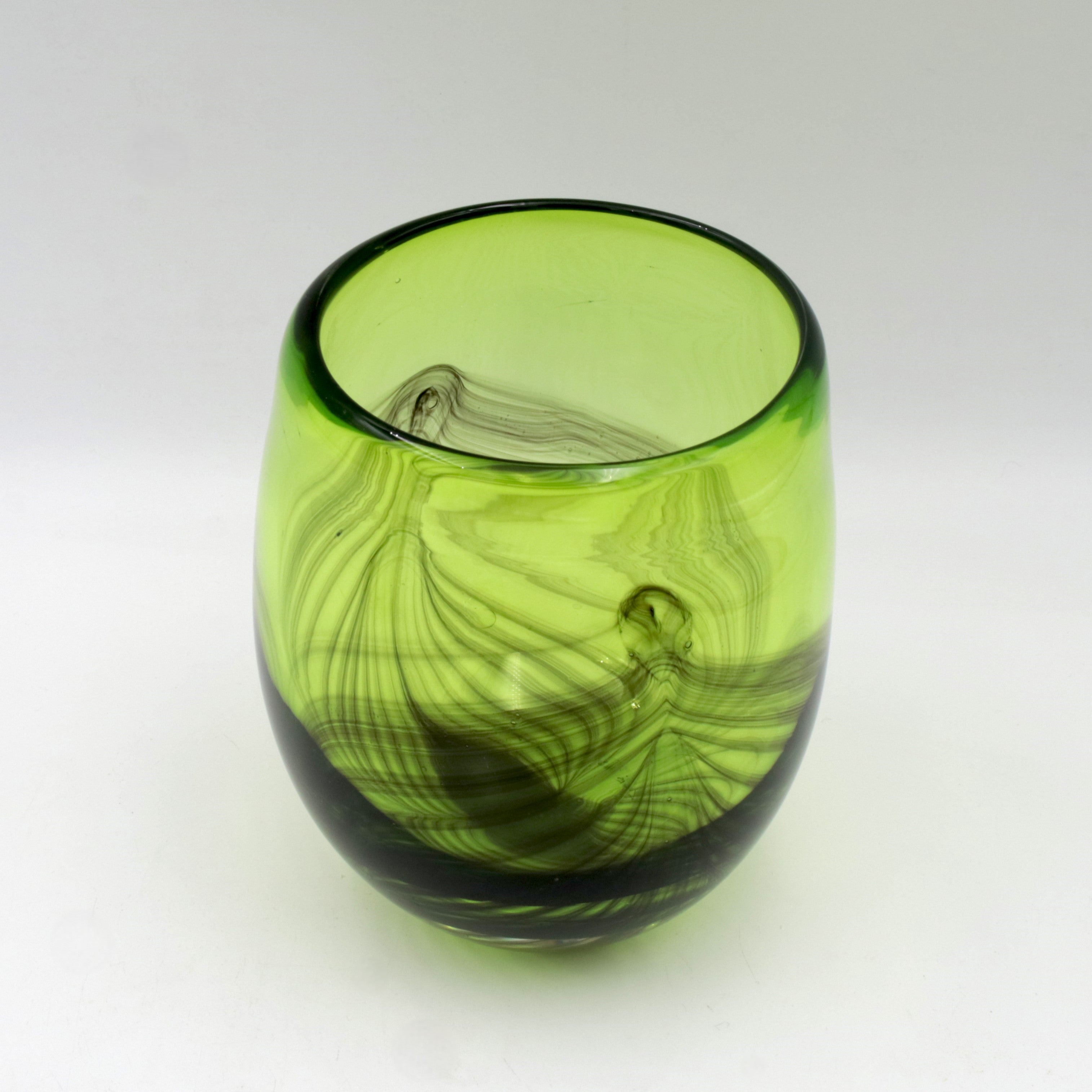 Clear Green Vase with Black Feathering