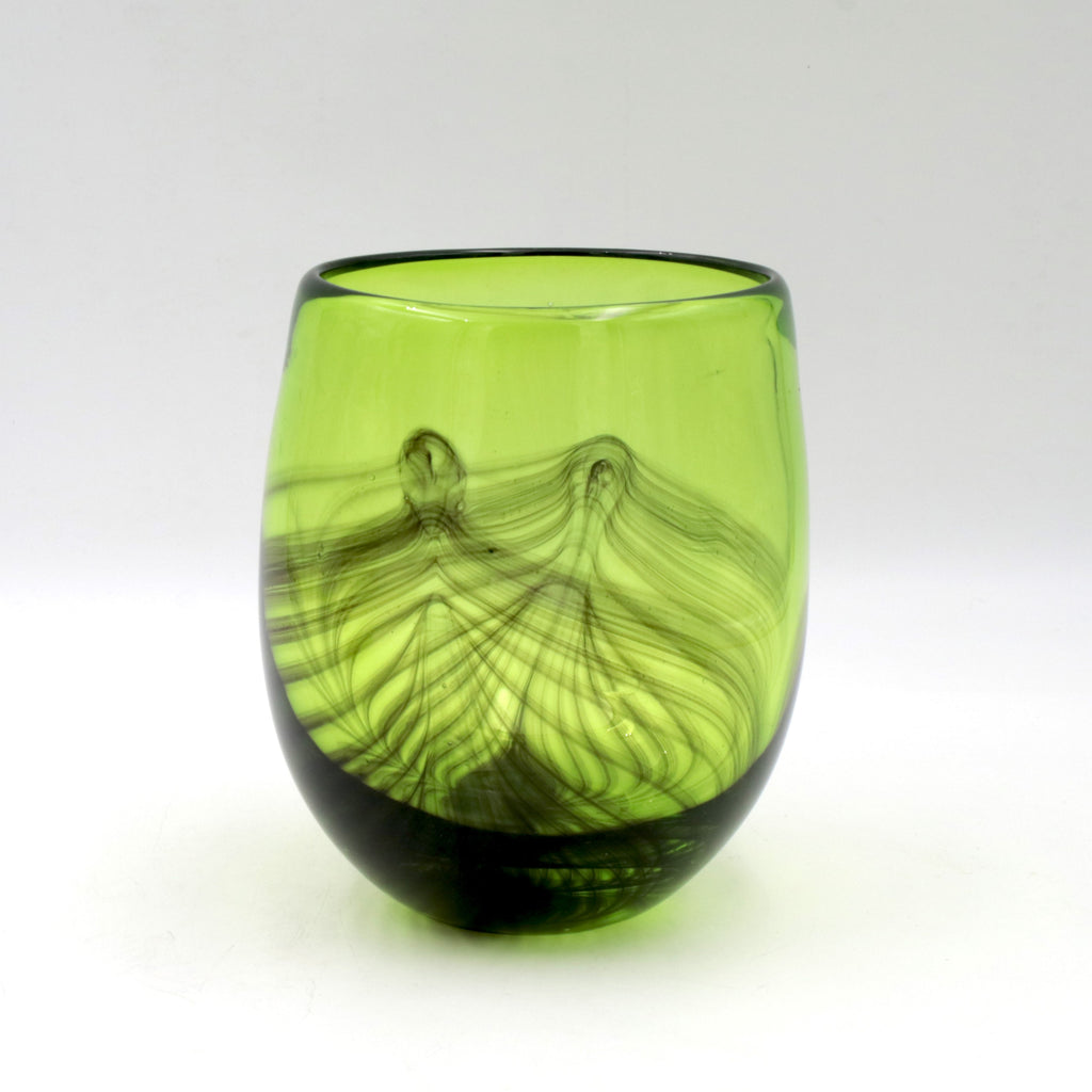Clear Green Vase with Black Feathering