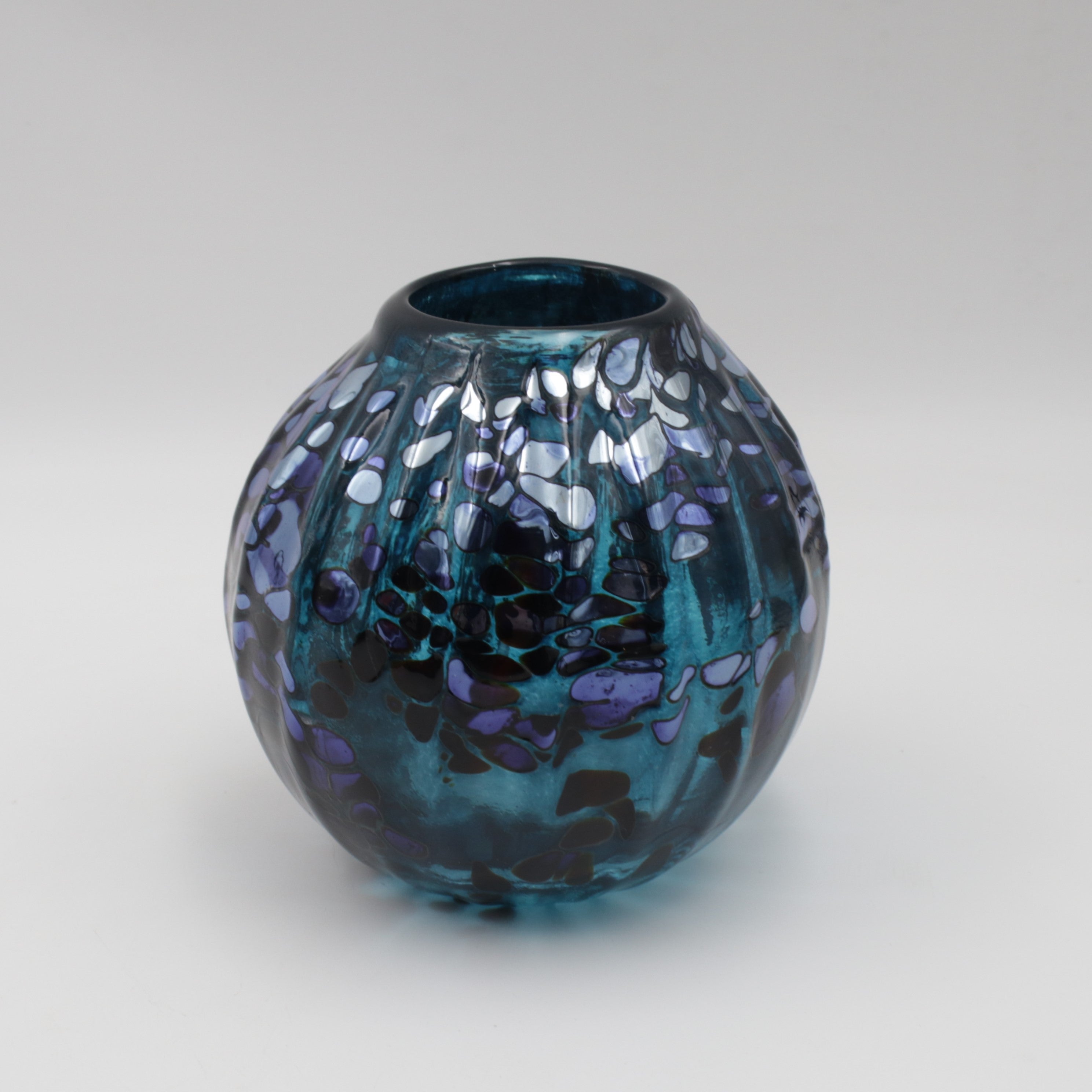 Small Bulbous Blue and Silver Vase
