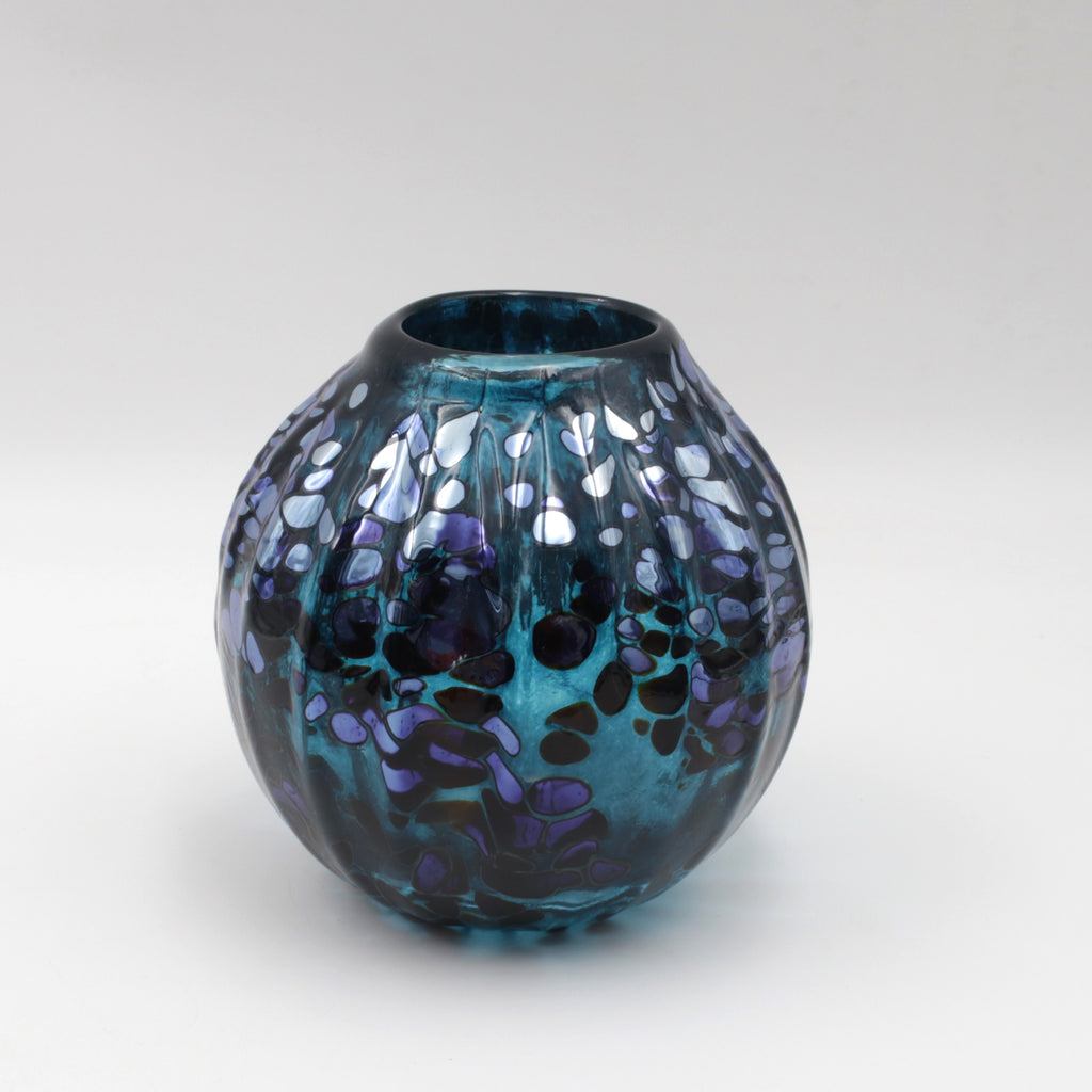 Small Bulbous Blue and Silver Vase