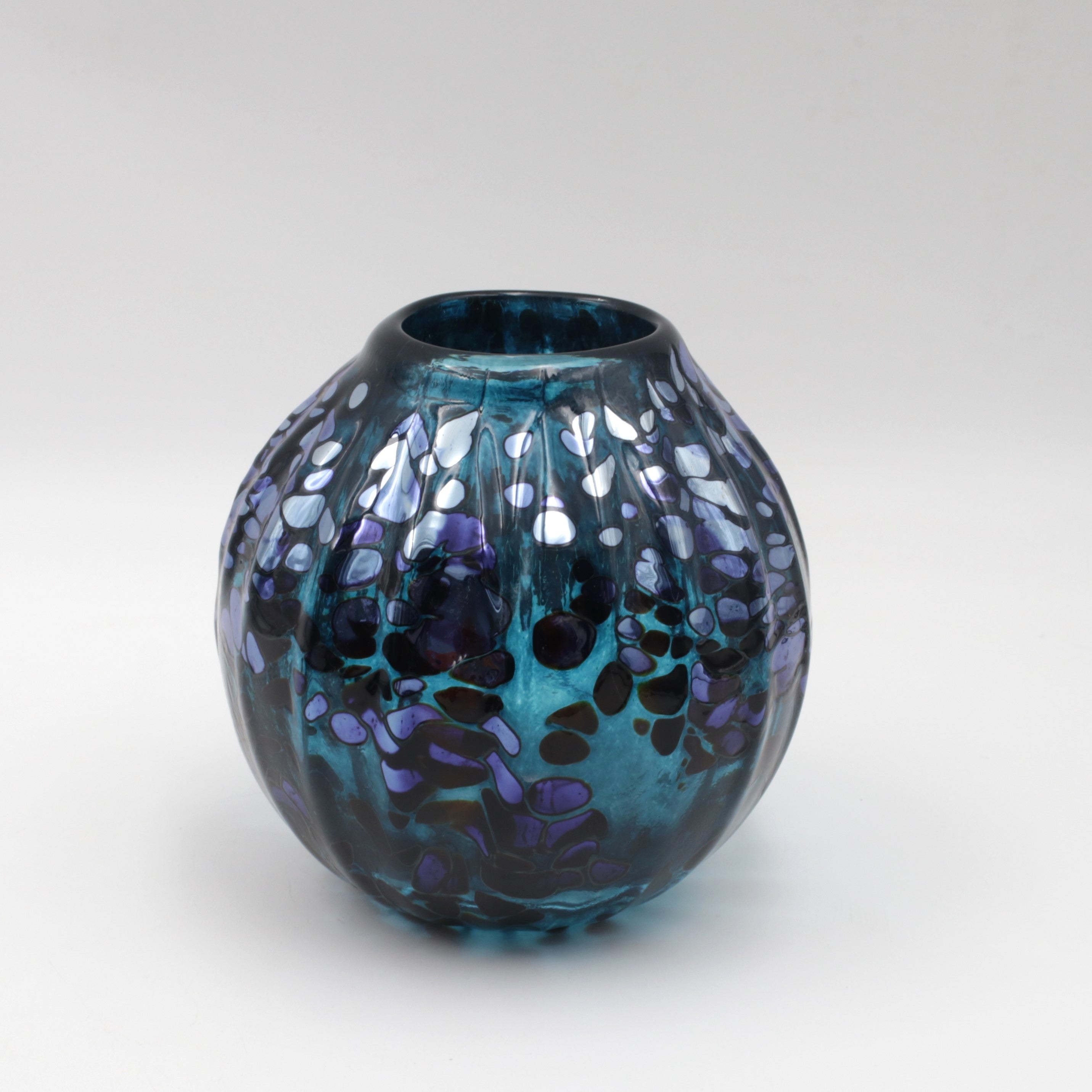 Small Bulbous Blue and Silver Vase
