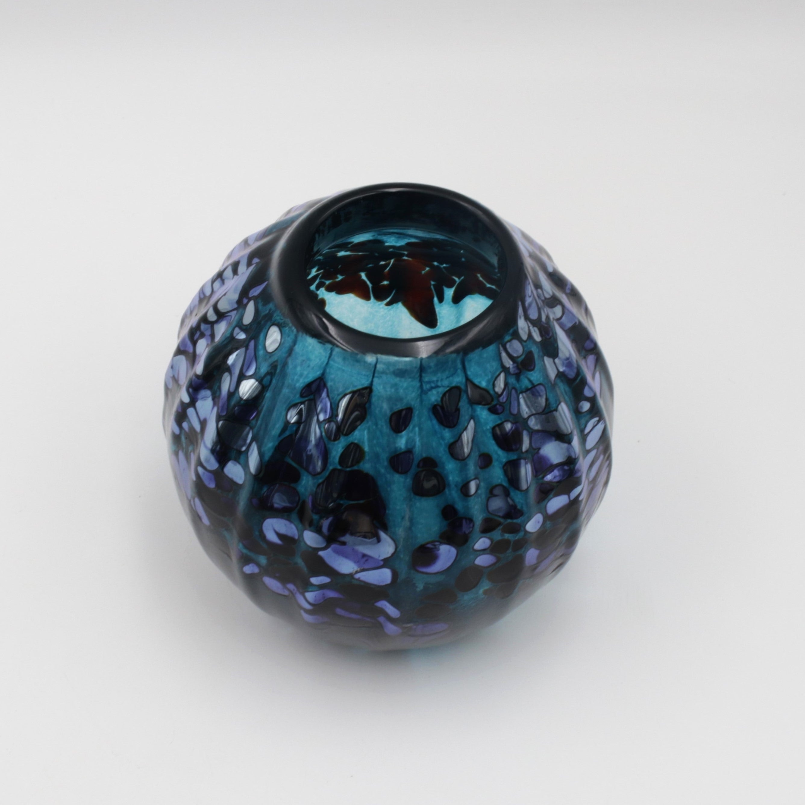 Small Bulbous Blue and Silver Vase
