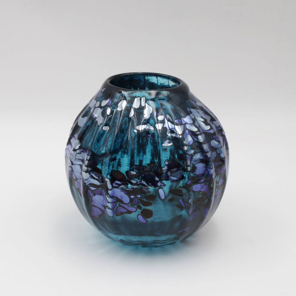 Small Bulbous Blue and Silver Vase