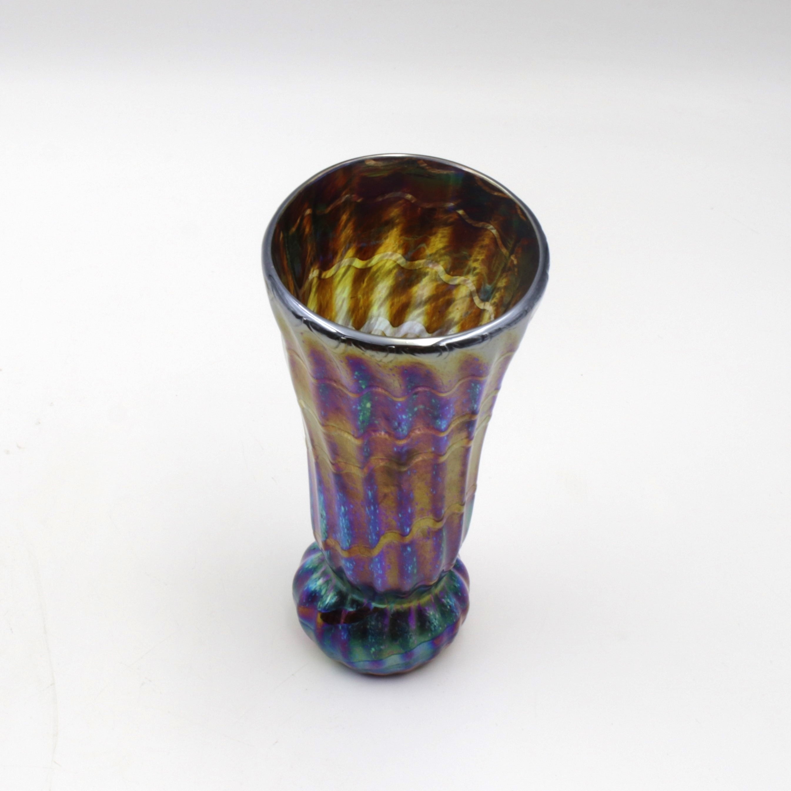 Iridescent Ribbed Vase